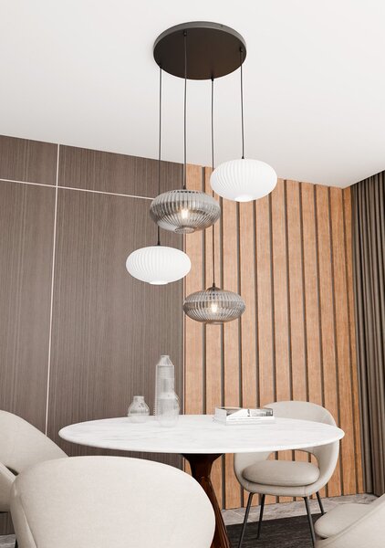 Lampadario 4 Luci Bel Base Tonda Acciaio Nero Paralume Plissè Multicolor