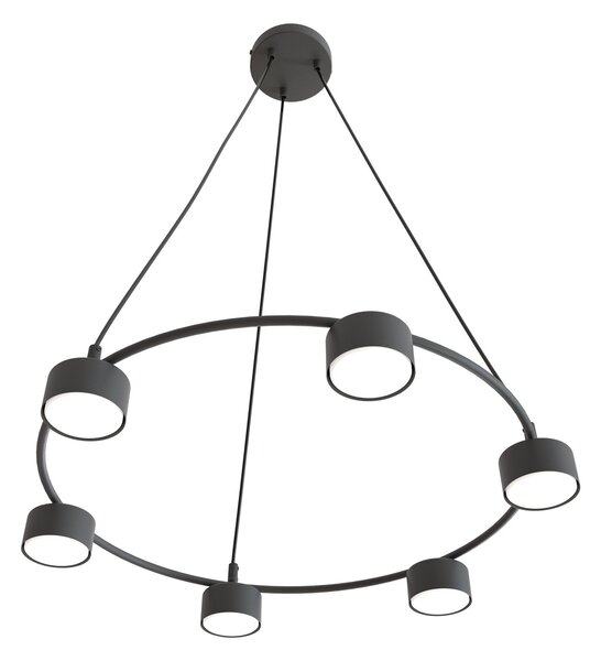 Lampadario Moderno 6 Luci Ondurguosh In Acciaio Nero Ad Anello E Cilindri