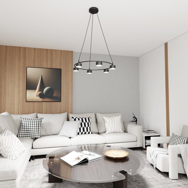 Lampadario Moderno 6 Luci Ondurguosh In Acciaio Nero Ad Anello E Cilindri