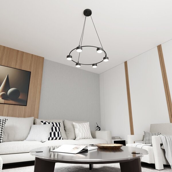Lampadario Moderno 6 Luci Ondurguosh In Acciaio Nero Ad Anello E Cilindri
