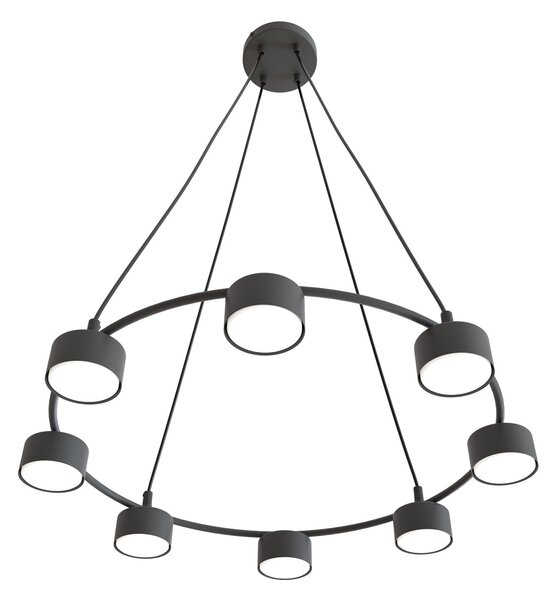 Lampadario Moderno 8 Luci Ondurguosh In Acciaio Nero Ad Anello E Cilindri