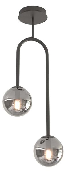 Lampada A Soffitto 2 Luci Öndurguð In Acciaio Nero E Sfere In Vetro Fumè