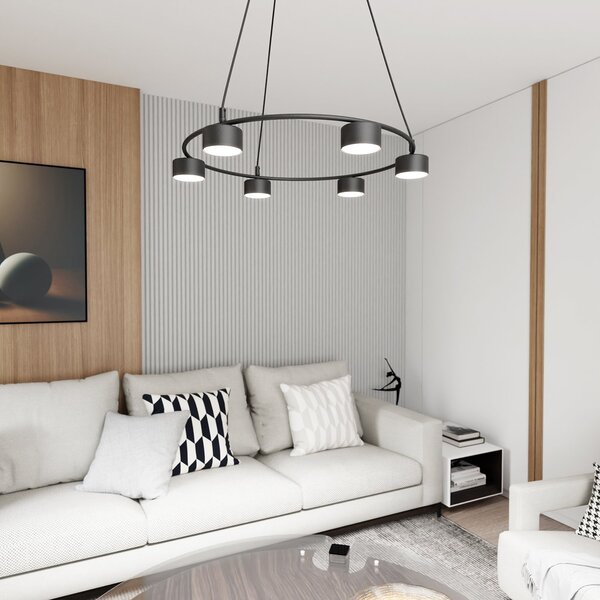 Lampadario Moderno 6 Luci Ondurguosh In Acciaio Nero Ad Anello E Cilindri