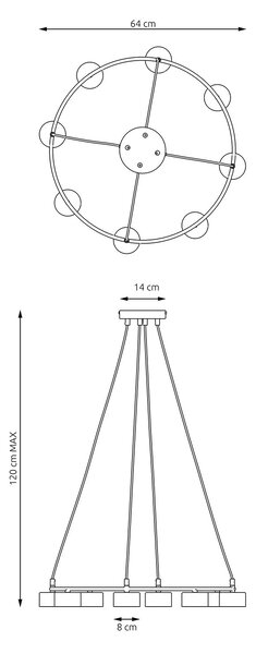 Lampadario Moderno 8 Luci Ondurguosh In Acciaio Bianco Ad Anello E Cilindri