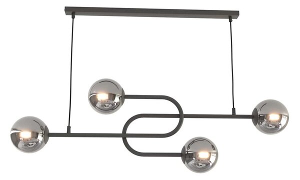 Lampadario 4 Luci Öndurguð In Acciaio Nero E Sfere In Vetro Fumè