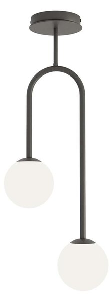 Lampada A Soffitto 2 Luci Bel In Acciaio Nero E Sfere In Vetro Opale