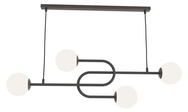 Lampadario 4 Luci Öndurguð In Acciaio Nero E Sfere In Vetro Opale