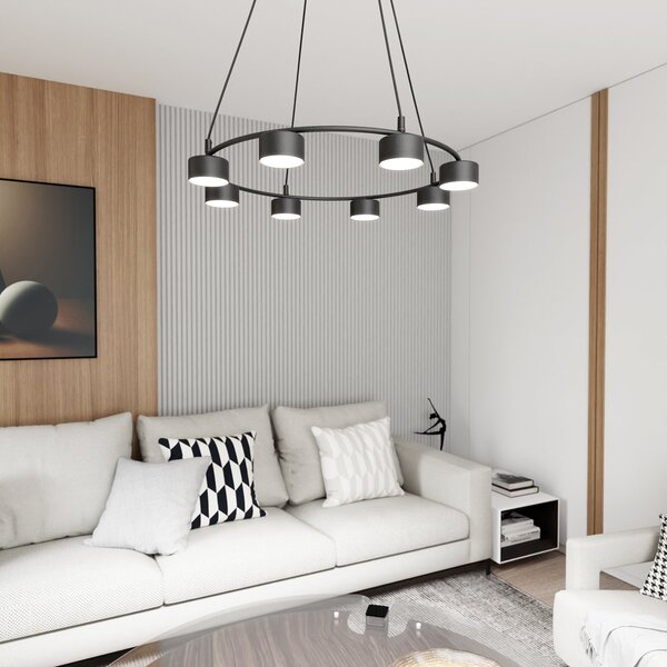Lampadario Moderno 8 Luci Ondurguosh In Acciaio Nero Ad Anello E Cilindri