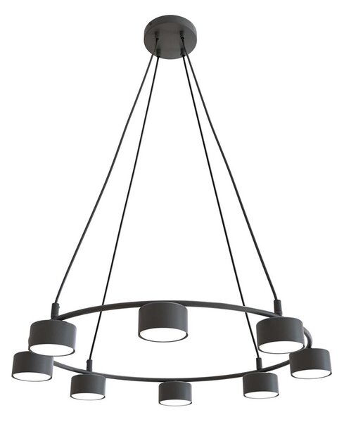 Lampadario Moderno 8 Luci Ondurguosh In Acciaio Nero Ad Anello E Cilindri