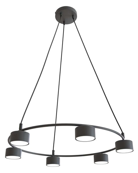 Lampadario Moderno 6 Luci Ondurguosh In Acciaio Nero Ad Anello E Cilindri