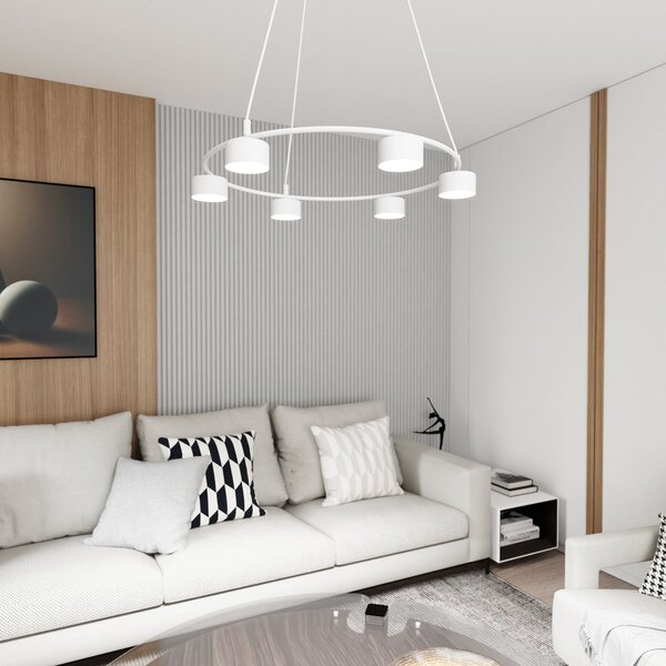 Lampadario Moderno 6 Luci Ondurguosh In Acciaio Bianco Ad Anello E Cilindri