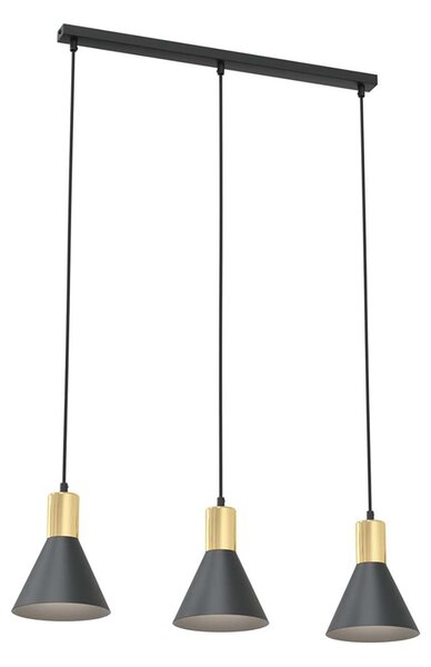 Lampadario 3 Luci Sin Acciaio Nero E Paralumi Conici Nero E Oro