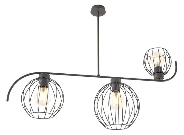 Lampadario Industrial 3 Luci Shamash In Acciaio Nero Paralumi A Gabbia