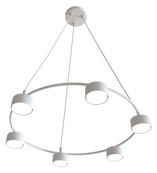 Lampadario Moderno 6 Luci Ondurguosh In Acciaio Bianco Ad Anello E Cilindri