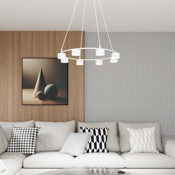 Lampadario Moderno 8 Luci Ondurguosh In Acciaio Bianco Ad Anello E Cilindri