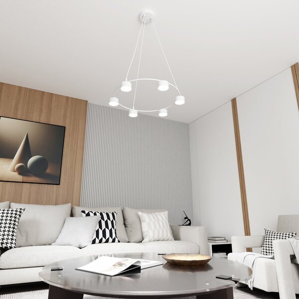 Lampadario Moderno 6 Luci Ondurguosh In Acciaio Bianco Ad Anello E Cilindri