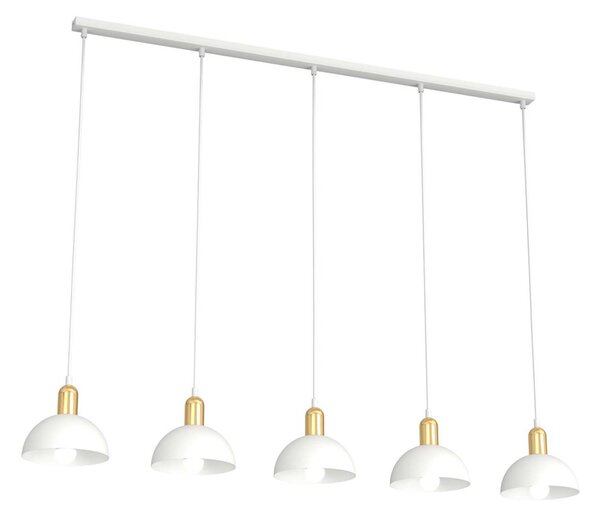 Lampadario 5 Luci Rigantona In Acciaio Bianco E Oro Diffusori A Cupola