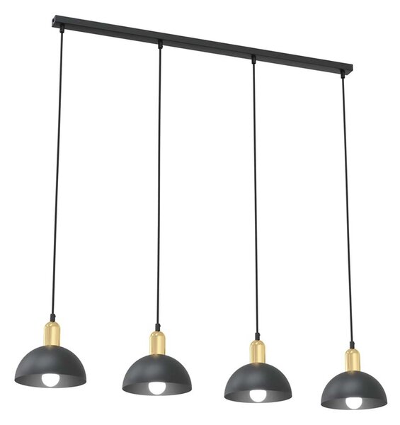Lampadario 4 Luci Badb In Acciaio Nero E Oro Diffusori A Cupola