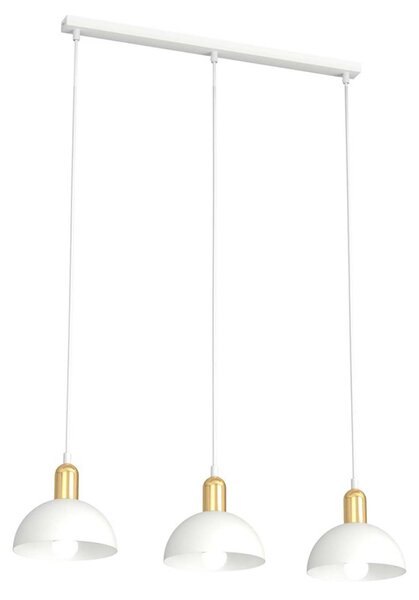 Lampadario 3 Luci Rigantona In Acciaio Bianco E Oro Diffusori A Cupola