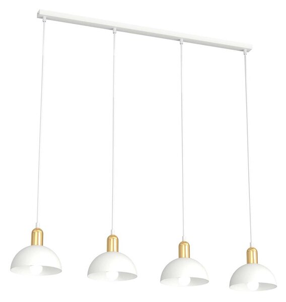 Lampadario 4 Luci Rigantona In Acciaio Bianco E Oro Diffusori A Cupola