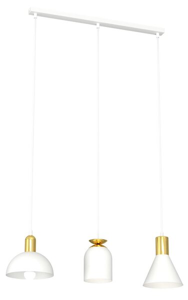 Lampadario 3 Luci Badb Acciaio Bianco E Paralumi Forme Varie Bianco Oro