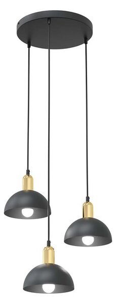 Lampadario 3 Luci Badb Base Tonda Acciaio Nero E Oro Diffusori A Cupola