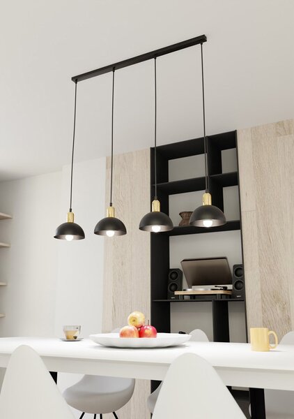 Lampadario 4 Luci Badb In Acciaio Nero E Oro Diffusori A Cupola