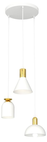 Lampadario 3 Luci Badb Base Tonda Acciaio Paralumi Forme Varie Bianco Oro
