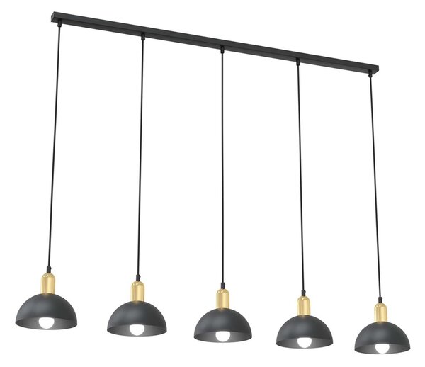 Lampadario 5 Luci Rigantona In Acciaio Nero E Oro Diffusori A Cupola