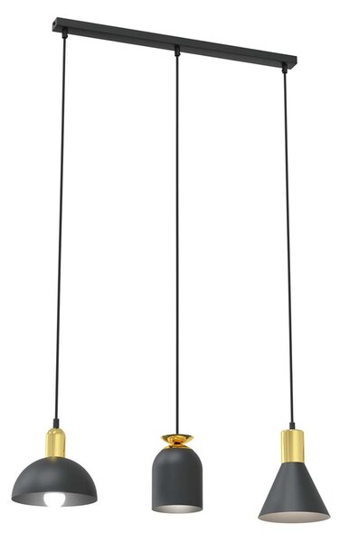 Lampadario 3 Luci Samildánach Acciaio Nero E Paralumi Forme Varie Nero Oro