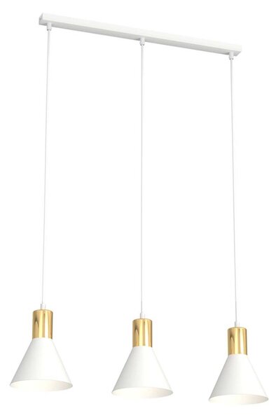 Lampadario 3 Luci Thalattē Acciaio Bianco E Paralumi Conici Bianco E Oro