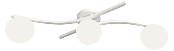 Plafoniera 3 Luci Polideuce In Accciaio Bianco E Sfere In Vetro Bianco
