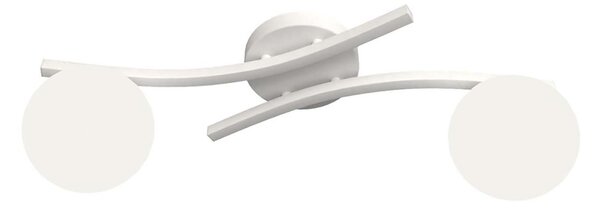 Plafoniera 2 Luci Polideuce In Accciaio Bianco E Sfere In Vetro Bianco