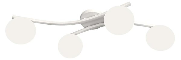 Plafoniera 4 Luci Polideuce In Accciaio Bianco E Sfere In Vetro Bianco