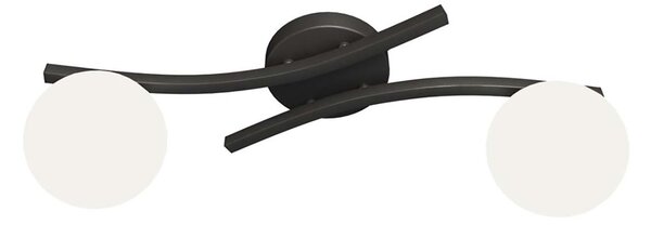 Plafoniera 2 Luci Orpheus In Accciaio Nero E Sfere In Vetro Bianco