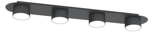 Plafoniera 4 Luci Theseus In Acciaio Nero Diffusori A Cilindro