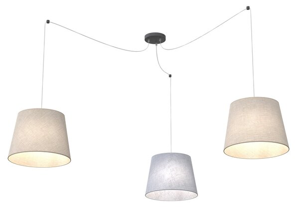 Sospensione 3 Luci Tethys Con Fermacavi E Paralumi Grigio E Beige