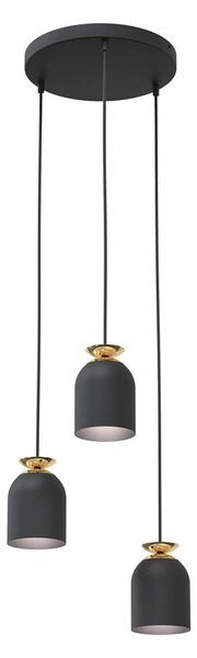 Lampadario Contemporaneo 3 Luci Mnemosyne Base Tonda Acciaio Nero E Oro