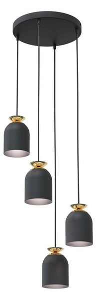 Lampadario Contemporaneo 4 Luci Mnemosyne Base Tonda Acciaio Nero E Oro