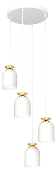 Lampadario Contemporaneo 4 Luci Mnemosyne Base Tonda Acciaio Bianco E Oro