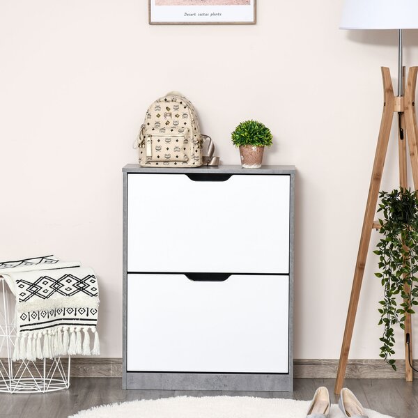 HOMCOM Scarpiera Ingresso a 2 Scomparti con Ripiani Interni, Salvaspazio, in Legno, 62.5x26x81cm, Grigio e Bianco | Aosom