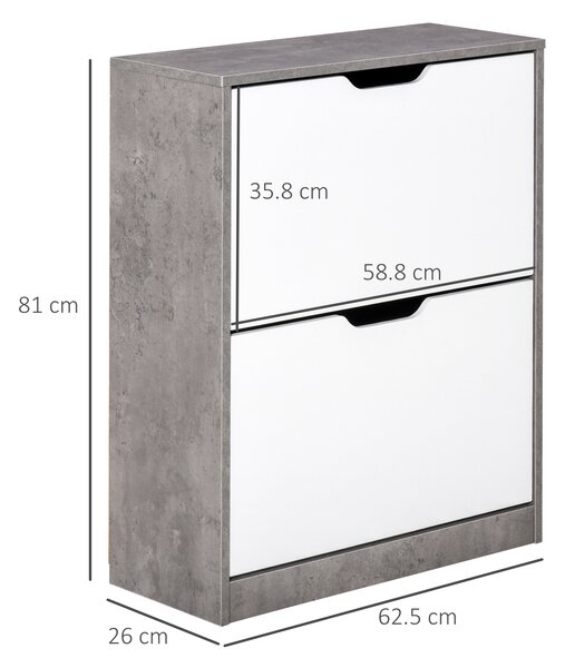 HOMCOM Scarpiera Ingresso a 2 Scomparti con Ripiani Interni, Salvaspazio, in Legno, 62.5x26x81cm, Grigio e Bianco | Aosom