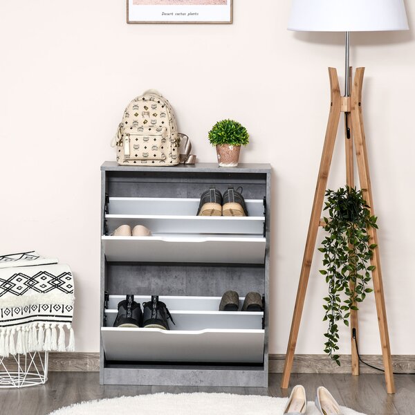 HOMCOM Scarpiera Ingresso a 2 Scomparti con Ripiani Interni, Salvaspazio, in Legno, 62.5x26x81cm, Grigio e Bianco | Aosom