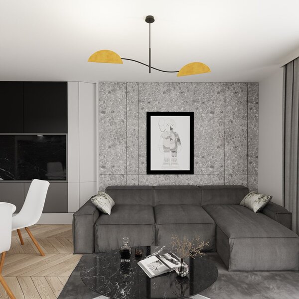 Plafoniera Moderna Pallade Acciaio Nero Arancione 2 Luci E14