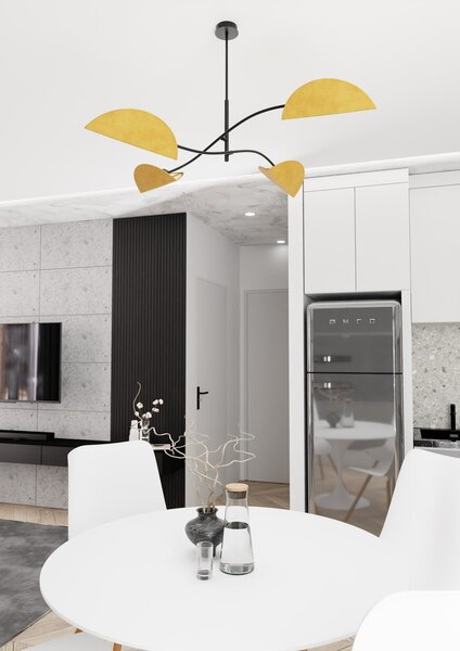 Plafoniera Moderna Pallade Acciaio Nero Arancione 4 Luci E14