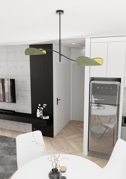 Plafoniera Moderna Pallade Acciaio Nero Verde 2 Luci E14