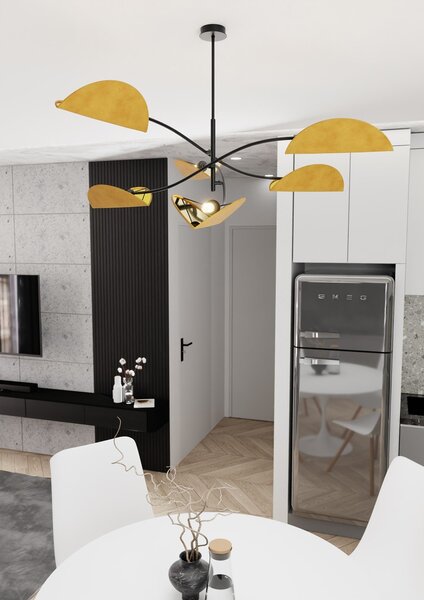 Plafoniera Moderna Pallade Acciaio Nero Arancione 6 Luci E14
