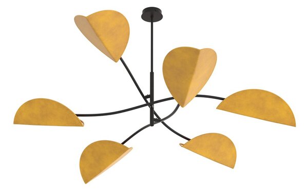 Plafoniera Moderna Pallade Acciaio Nero Arancione 6 Luci E14
