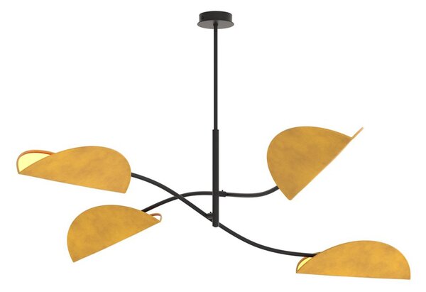 Plafoniera Moderna Pallade Acciaio Nero Arancione 4 Luci E14