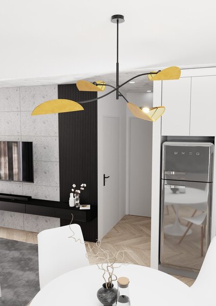 Plafoniera Moderna Pallade Acciaio Nero Arancione 4 Luci E14